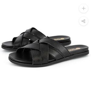 Tsonga leather slip on sandals South African flats black‎ size 39 / US size 7.5